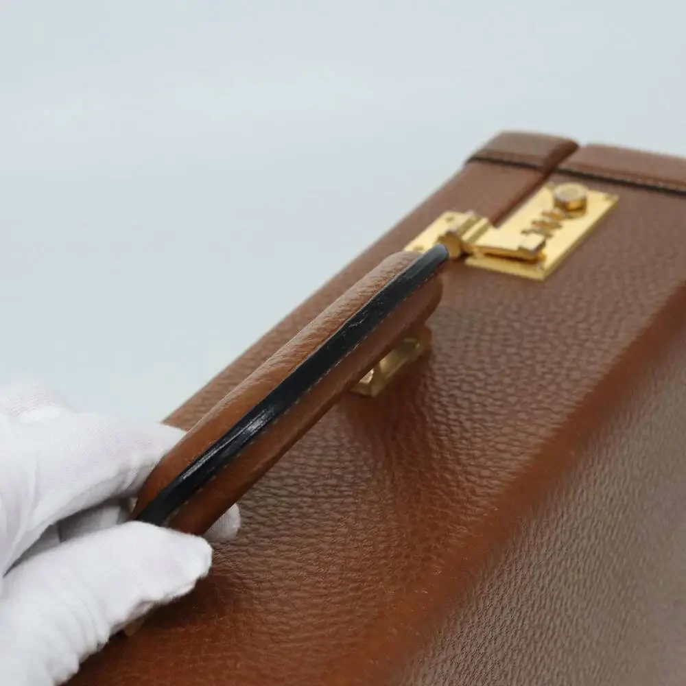 LOEWE Anagram Attache Case Trunk Leather Brown Gold